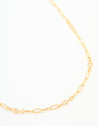 Gold Plated Brass Cubic Zirconia Open Link Chain Necklace - link has visual effect only