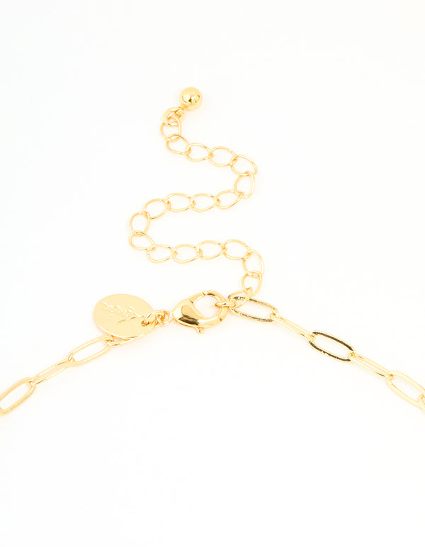 Gold Plated Brass Cubic Zirconia Open Link Chain Necklace