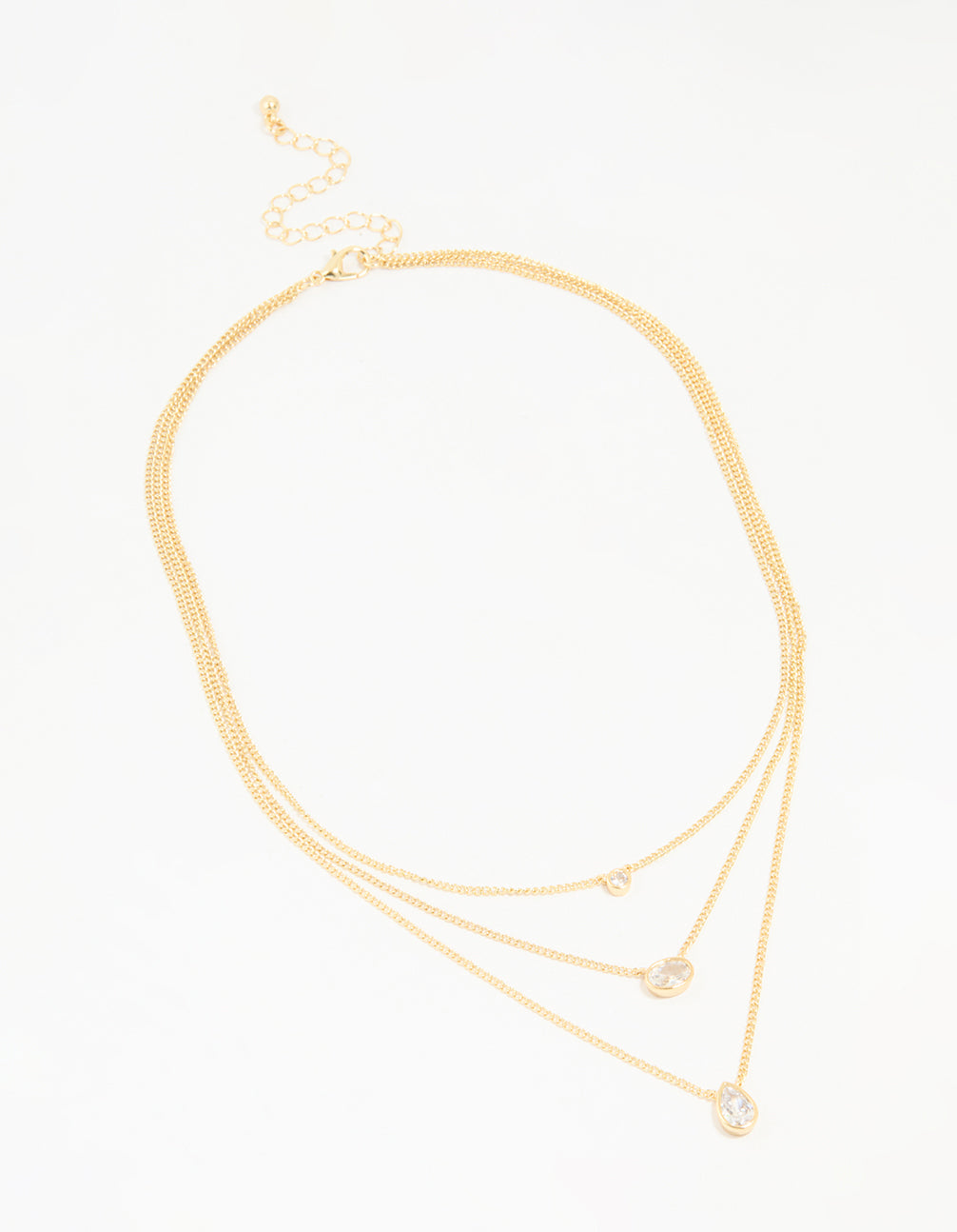 Gold Plated Brass Cubic Zirconia Layered Necklace