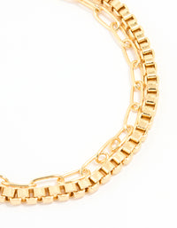 Gold Plated Brass Layered Chain Toggle Bracelet - link has visual effect only