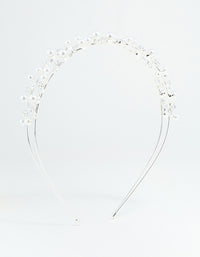 Silver Leaf Diamante Pearl Wire Layered Headband - link has visual effect only