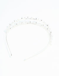 Silver Leaf Diamante Pearl Wire Layered Headband - link has visual effect only