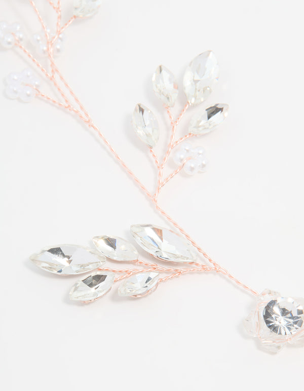 Rose Gold Wire Diamante Navette Drop Hair Vine
