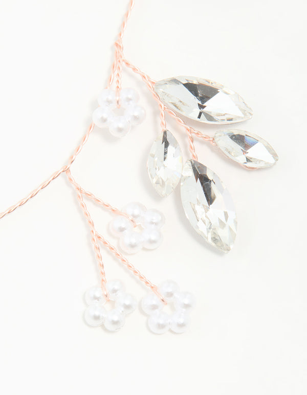 Rose Gold Wire Diamante Navette Drop Hair Vine