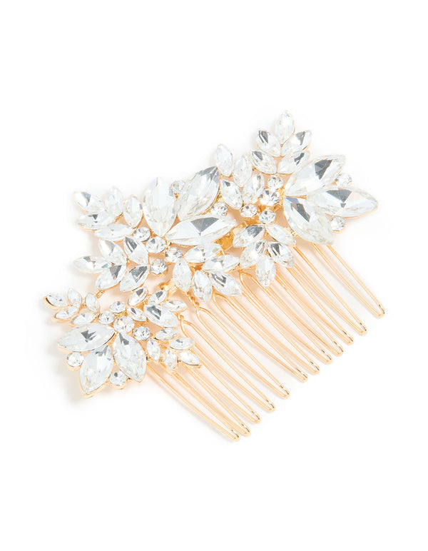 Gold Diamante Navette Hair Comb