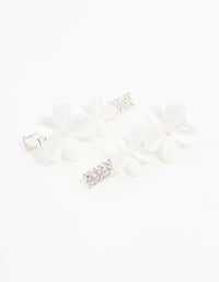 Silver Diamante Pave Double Flower Hair Clips 2-Pack - link has visual effect only