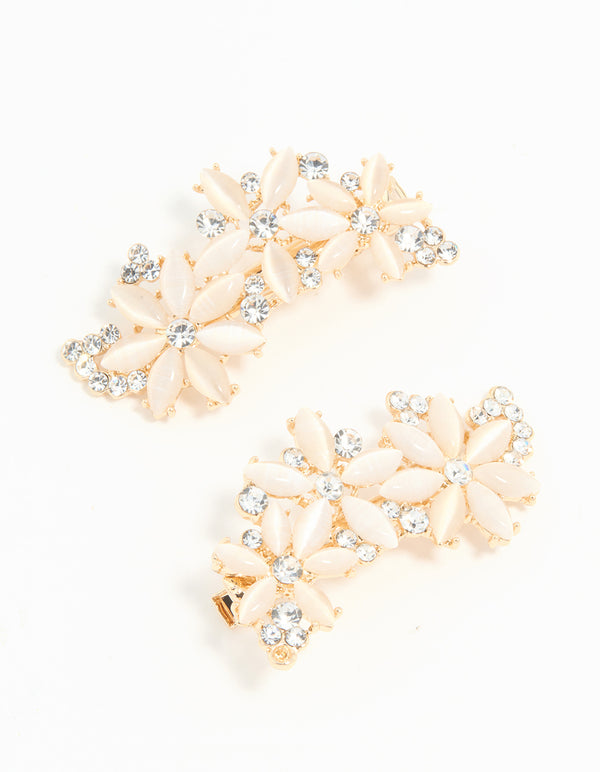 Gold Cat Eye Flower Hair Clips 2-Pack