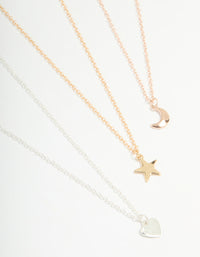 Mixed Metal Star, Moon & Heart Necklaces 3-Pack - link has visual effect only