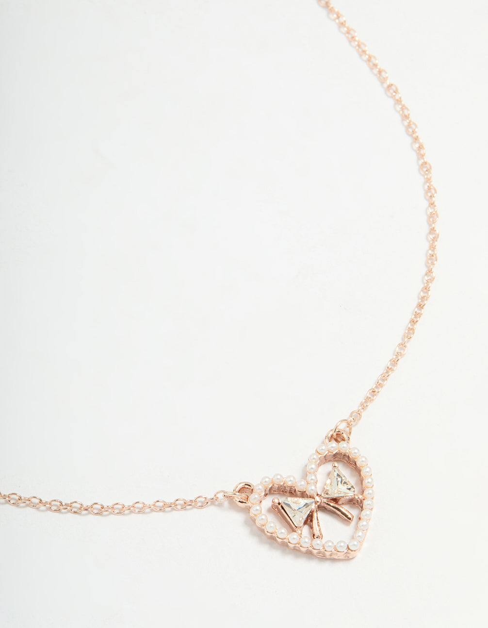 Rose Gold Pearl Heart & Bow Necklace