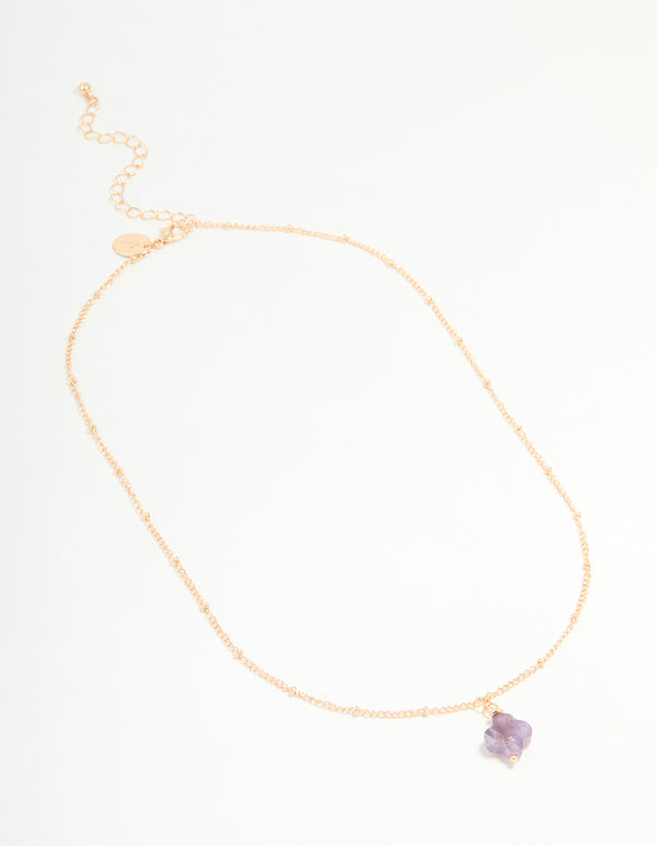 Gold Semi Precious Stone Cross Pendant Ball Chain Necklace