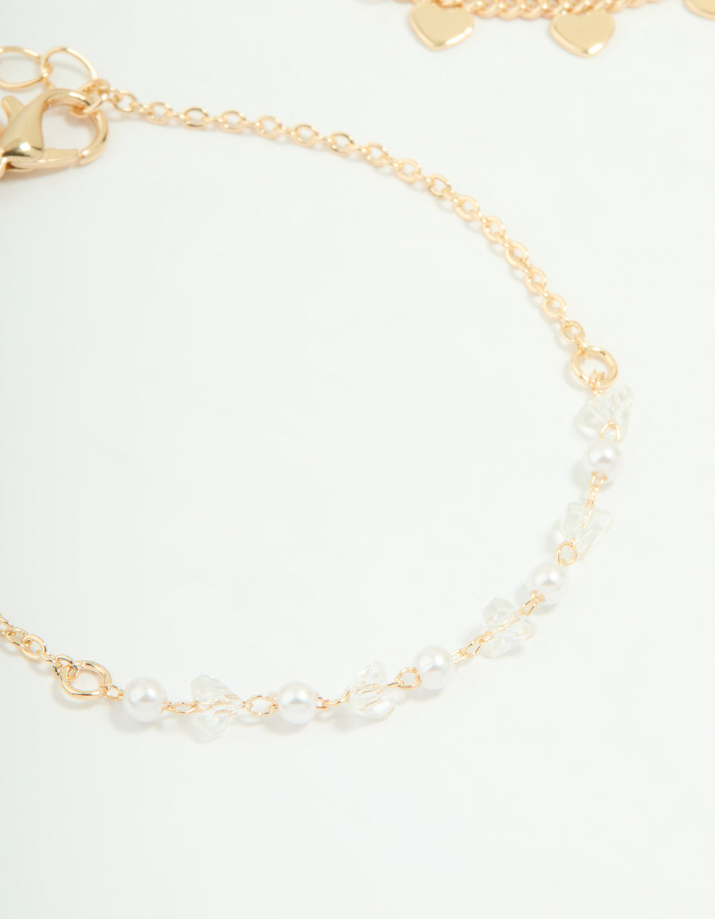 Gold Disc Pearl & Heart Bracelets 3-Pack