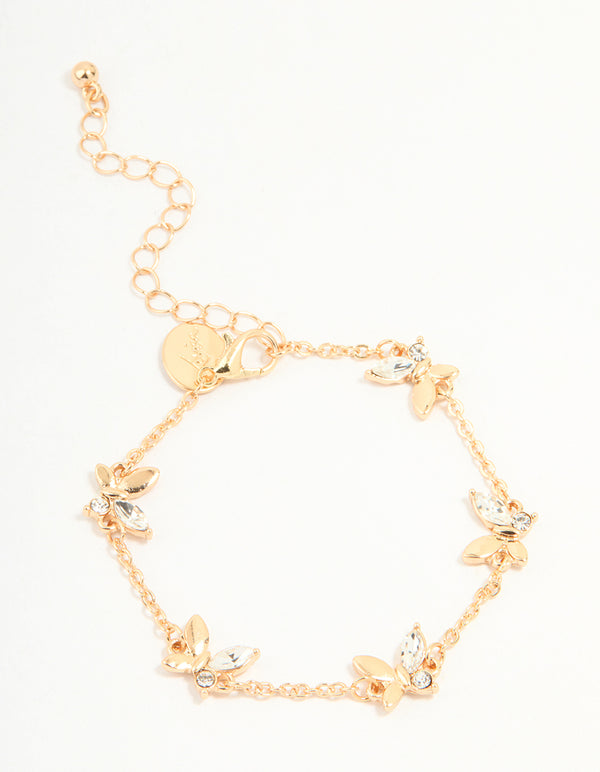 Gold Diamante Butterfly Charm Toggle Bracelet