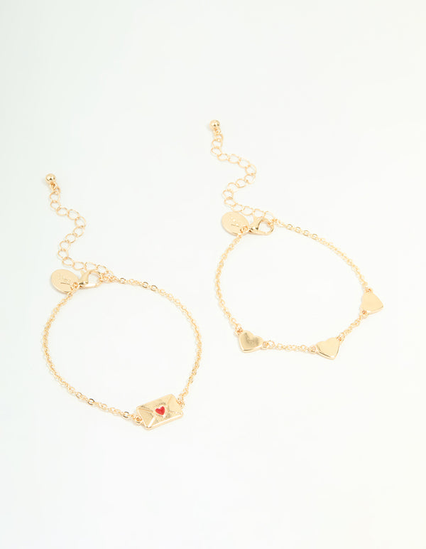 Gold Envelope & Heart Bracelets 2-Pack
