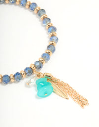 Gold Blue Beaded Feather Stretch Bracelet - link has visual effect only