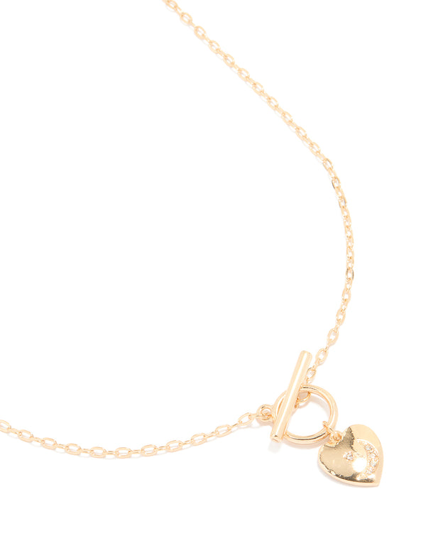 Gold Puffy Heart T-Bar Necklace