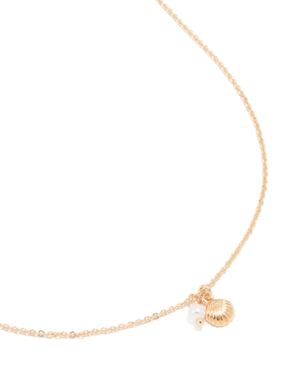 Gold Shell & Pearl Pendant Necklace