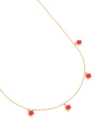 Gold Red Flower Petal Station Necklace - link has visual effect only