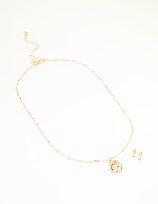 Gold Conch Shell Necklace & Earrings Set