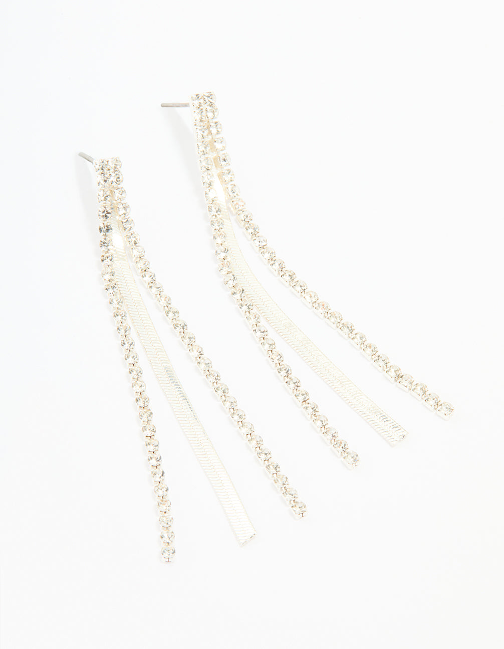 Silver Diamante Snake Chain Drop Earrings