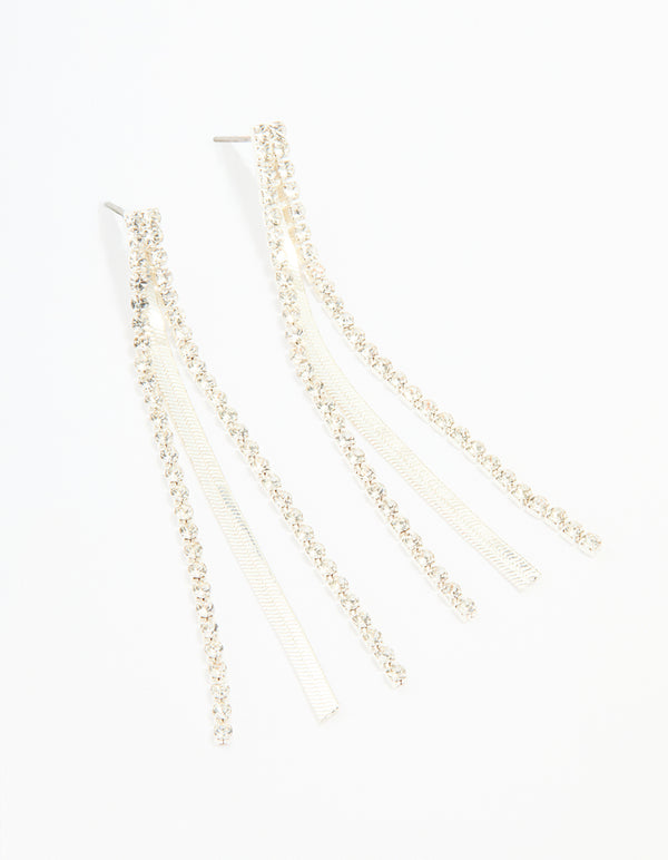 Silver Diamante Snake Chain Drop Earrings