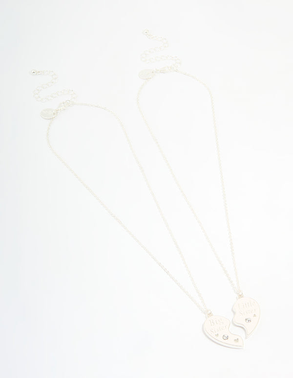 Kids Silver Beaded Sisters Heart Necklaces 2-Pack