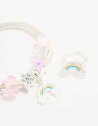 Kids Silver Beaded Rainbow Bracelet & Ring Pack - link has visual effect only