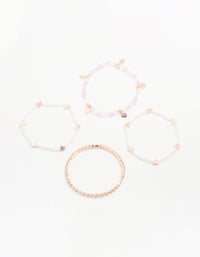 Kids Beaded & Pearl Heart Stretch Bracelets 4-Pack - link has visual effect only
