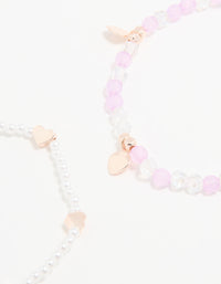 Kids Beaded & Pearl Heart Stretch Bracelets 4-Pack - link has visual effect only