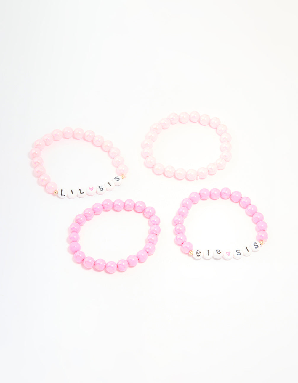 Kids Pink Beaded Little Sis Big Sis Bracelets 4-Pack