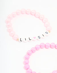 Kids Pink Beaded Little Sis Big Sis Bracelets 4-Pack - link has visual effect only