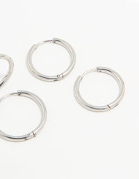 Waterproof Stainless Steel Thin Hoop Earrings 3-Pack - link has visual effect only