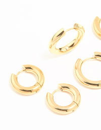 Waterproof Gold Plated Stainless Steel Thick Earrings 3-Pack - link has visual effect only