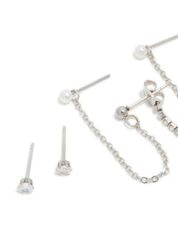 Waterproof Stainless Steel Cubic Zirconia Bow Chain Earrings 3-Pack - link has visual effect only