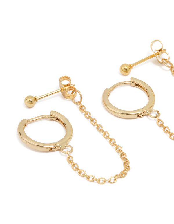 Waterproof Gold Plated Stainless Steel Cubic Zirconia & Sleek Huggie Earrings 3-Pack