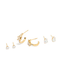 Waterproof Gold Plated Stainless Steel Cubic Zirconia Stacking Earrings 2-Pack - link has visual effect only