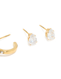 Waterproof Gold Plated Stainless Steel Cubic Zirconia Stacking Earrings 2-Pack - link has visual effect only
