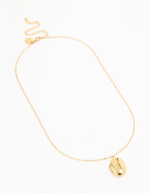 Waterproof Gold Plated Stainless Steel Oval Locket Short Necklace