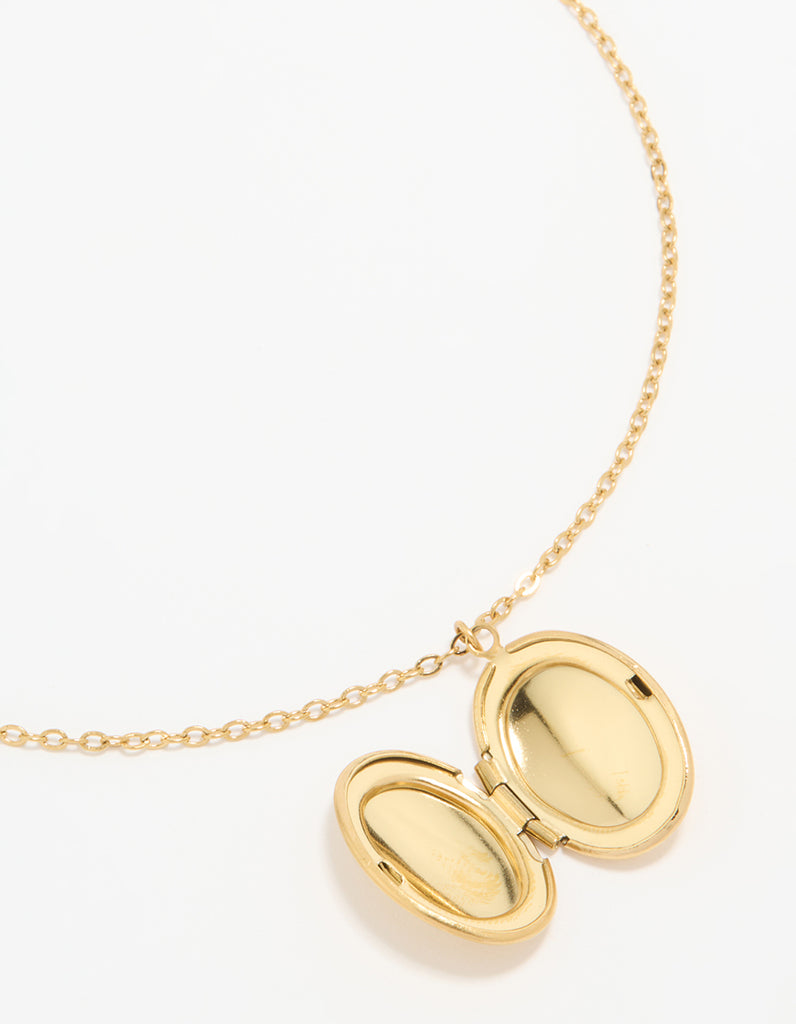 Waterproof Gold Plated Stainless Steel Oval Locket Short Necklace - Lovisa