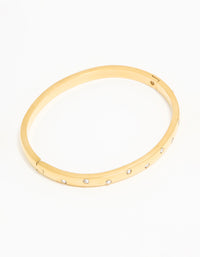Waterproof Gold Plated Stainless Steel Diamante Smooth Hinged Bracelet - link has visual effect only