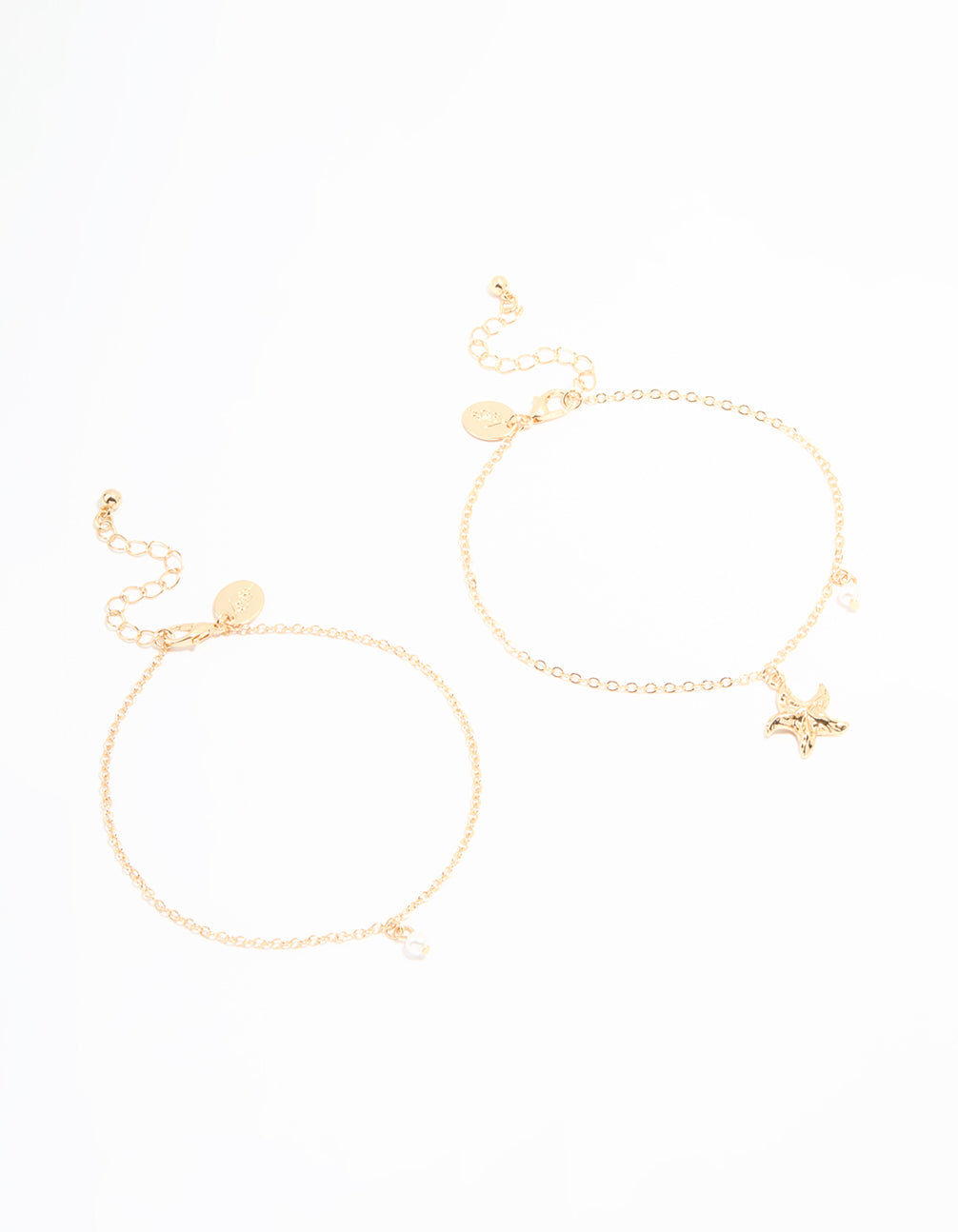 Gold Pearl & Starfish Anklets 2-Pack