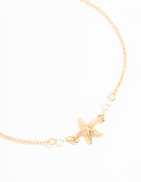 Gold Bead Shell & Tiny Starfish Anklets 2-Pack - link has visual effect only