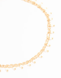 Gold Pearl & Chain Layered Anklet - link has visual effect only