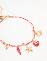 Gold Red Rope Starfish & Disc Anklets 2-Pack - link has visual effect only