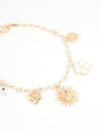 Gold White Rope Sun Charm & Chain Anklets 2-Pack - link has visual effect only