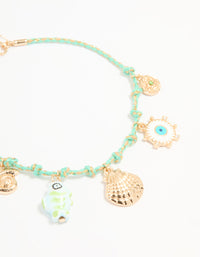 Gold Blue Rope Shell Charm & Chain Anklets 2-Pack - link has visual effect only