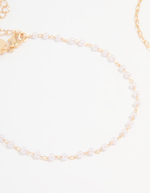 Gold Pearl & Butterfly Anklets 2-Pack