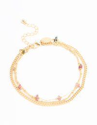Gold Multicoloured Gemstones Layered Anklet - link has visual effect only