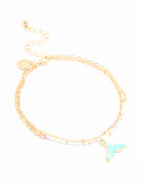Gold Beaded Whale Tail & Fine Chain Layered Anklet - link has visual effect only