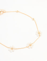 Gold Pearl Flower & Diamante Tennis Anklets 2-Pack - link has visual effect only