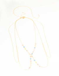 Gold Multicoloured Stone Body Chain - link has visual effect only